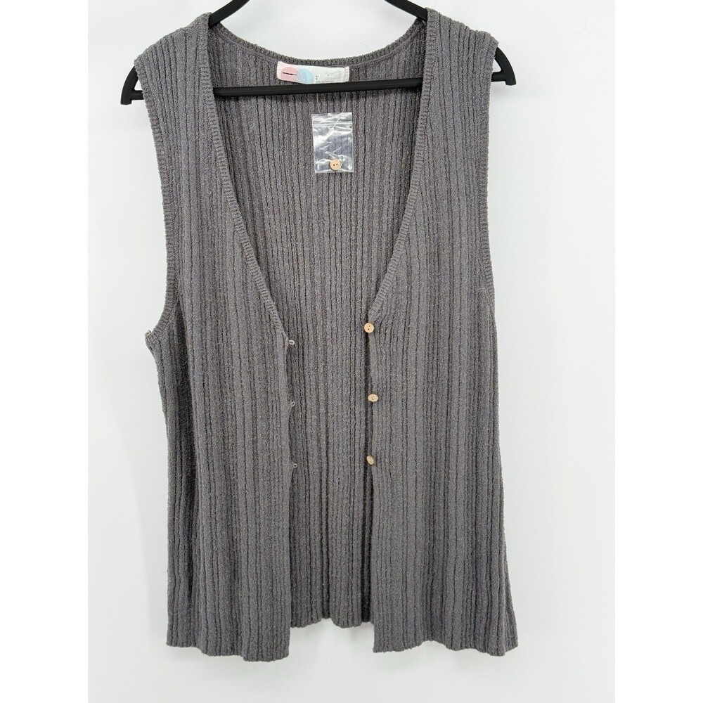 FREE PEOPLE FP BEACH RHEA SWEATER VEST Only! SMOKED PEARLS GRAY NEW L